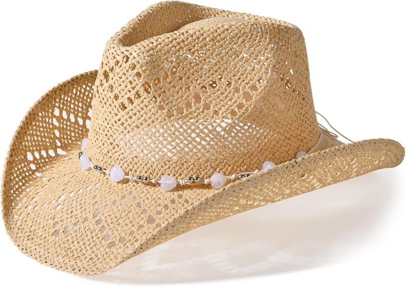 Willheoy Straw Cowboy Hat for Men Womens Straw Cowgirl Hat Summer Western Cowboy Hats with Wide Brim for Cowgirls and Cowboys - Image 1